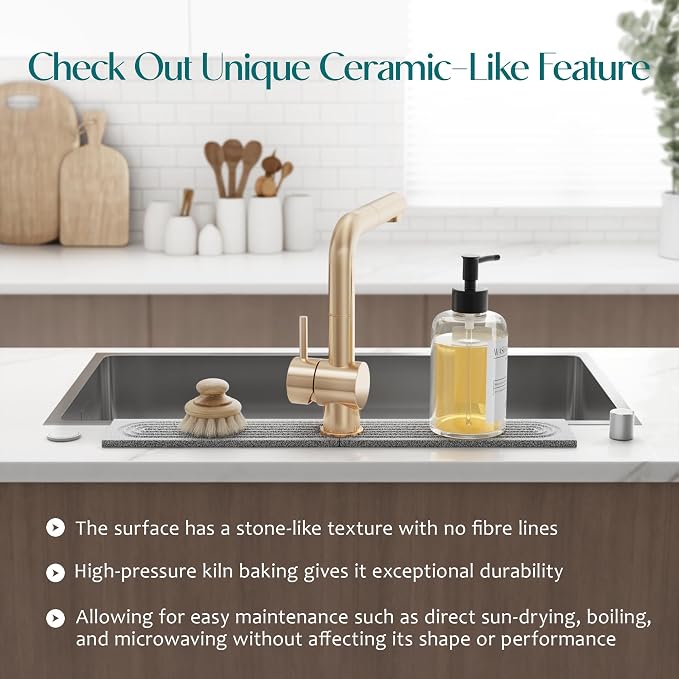Stone Kitchen Sink Faucet Mat, Premium Upgraded Diatomite Drying Stone Mat & - Image 7