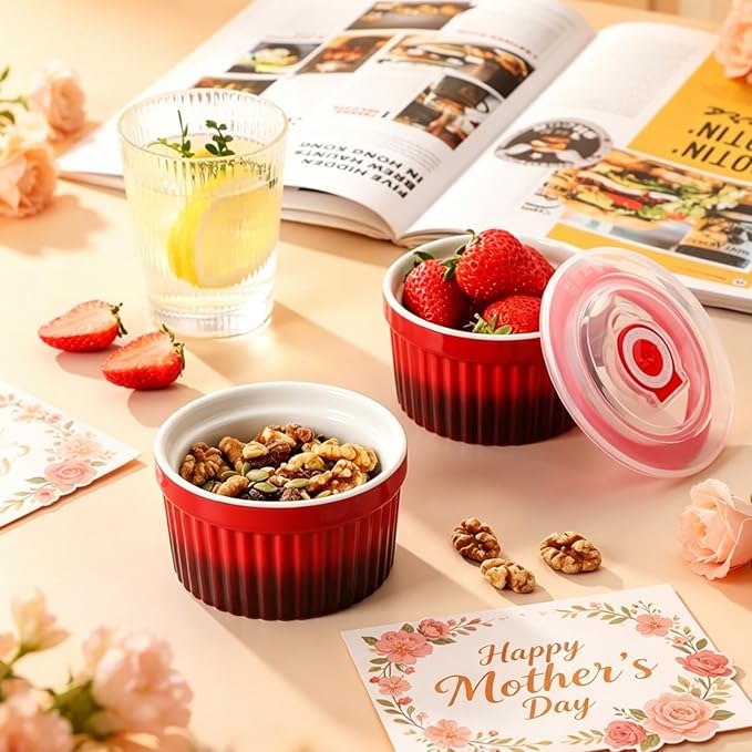 vancasso 8 oz Ramekins with Lid, Porcelain Creme Brulee Souffle Dishes - Image 3