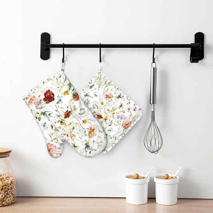 Wildflower Flower Oven Mitts and Pot Holders Set of 4 Silicone Boho Butterfly - Image 7