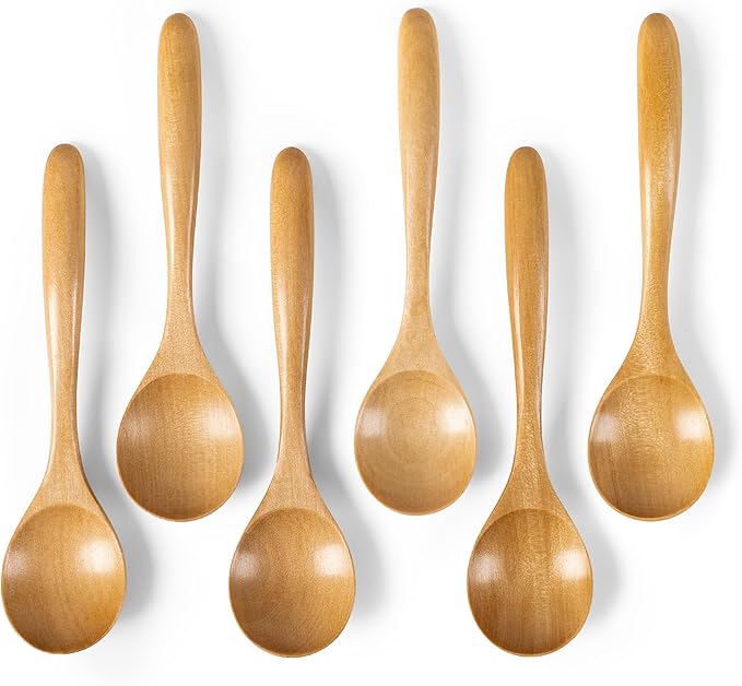 6 PCS Wooden Spoons for Honey, 6.7 inch Small Wooden Spoons by HEFILD