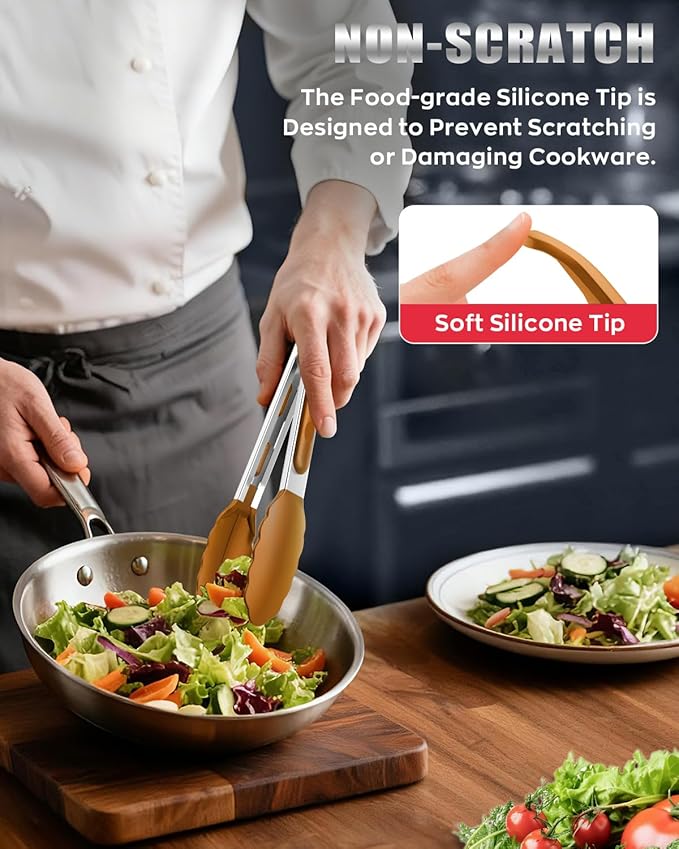 600ºF Heat Resistant Kitchen Tongs, Premium Locking Cooking Tongs - Image 7