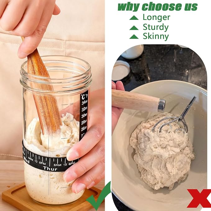 Thick Handle Wood Spurtle for Sourdough Starter, Sour Dough Tool Mixing Stir - Image 4