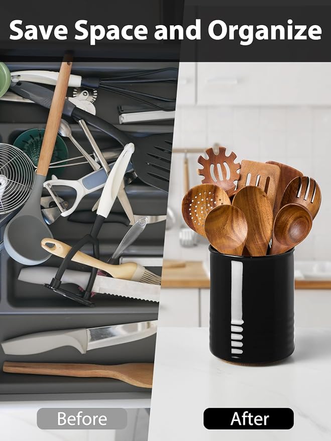 ABRUTY Utensil Holder, 6.7" Ceramic Kitchen Utensil Crock - Image 5