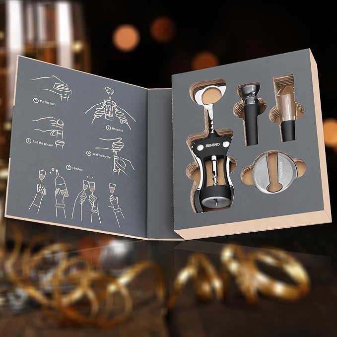 Beneno Multifunctional Wine Bottle Opener Gift Wing Corkscrew, Foil Cutter - Image 3