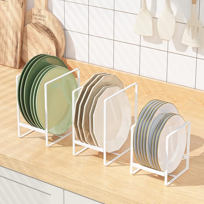 2 Large 1 Small Plate Organizers Holders Upright Cabinet Dish Drying Racks - Image 3