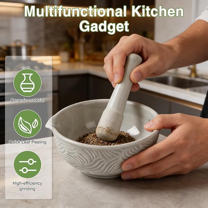 Ceramic Grater Bowl with Herb Stripper, 3 in 1 Handmade Ginger Grater Bowl - Image 2
