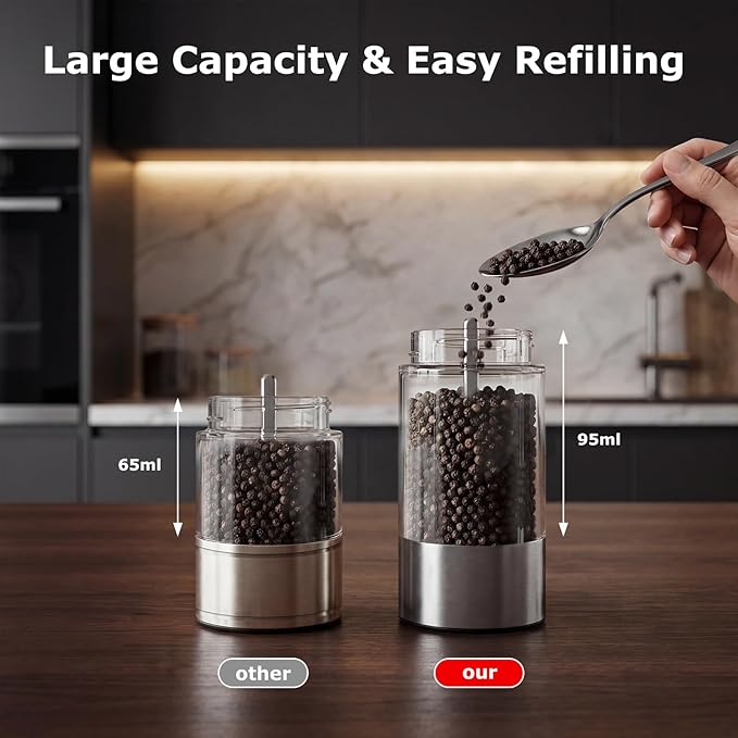 Bonsenkitchen Electric Salt and Pepper Grinder Set Rechargeable, 95ml Large - Image 5