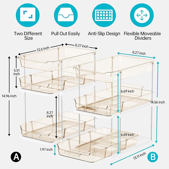 Delamu 2 Pack 3-Tier Bathroom Under Sink Organizers and Storage, Pull Out Clear - Image 2