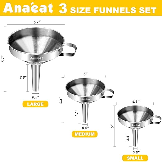 Anaeat 3 Pack Stainless Steel Kitchen Funnel Set - Image 6