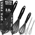 Silicone Whisks set with 7+5in mini stainless steel whisk, Non Scratch Coated by Walfos