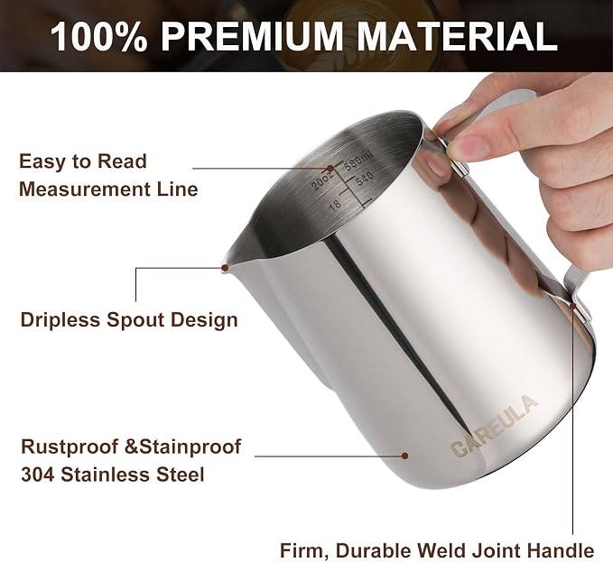 Milk Frothing Pitcher, 20oz Stainless Steel Milk Frother Cup Steaming Pitcher - Image 2