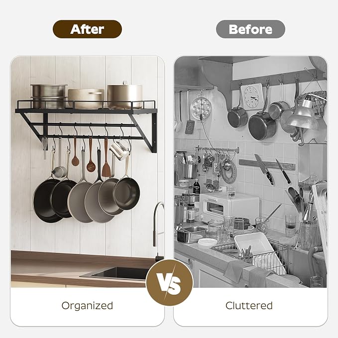 YATINEY Wall Mounted Pot Rack, 23.8 Inch Pot and Pan Organizer - Image 6