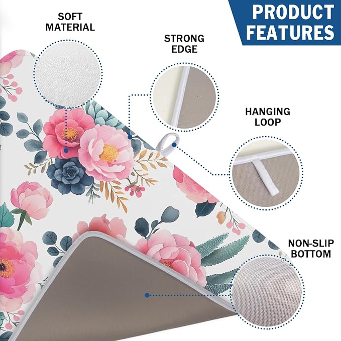 Spring Floral Dish Drying Mat for Kitchen Counter Spring Summer Flowers Kitchen - Image 3