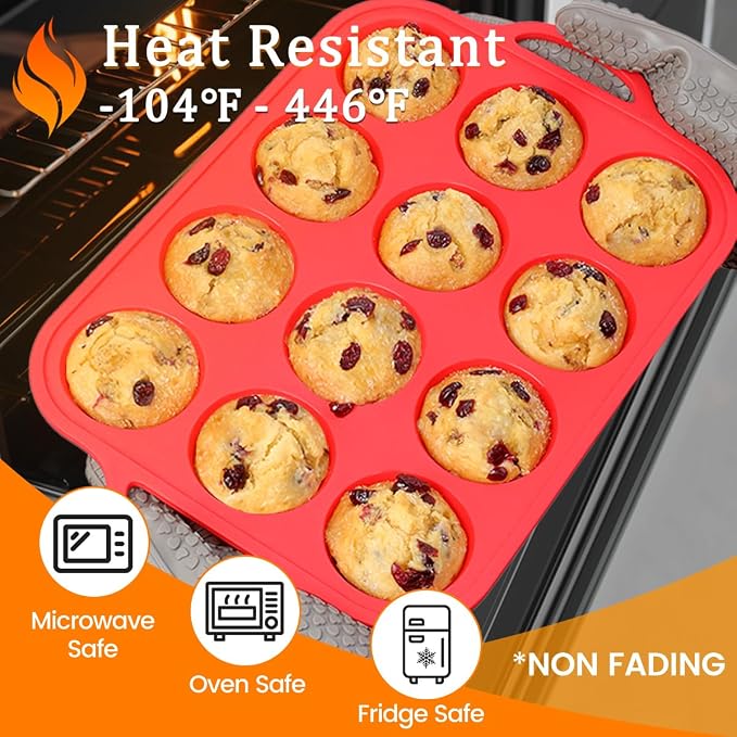 CAKETIME Silicone Muffin Pans for Baking, Metal Reinforced Frame Regular 12 - Image 5