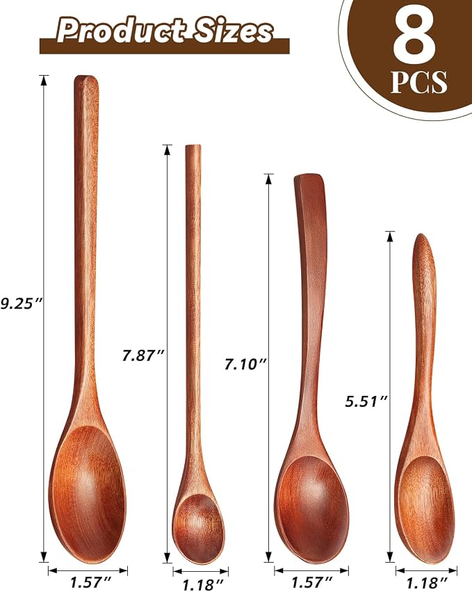 8Pcs Small Wooden Spoons for Eating, Wood Honey Spoon for Tea, Coffee&Soup - Image 2