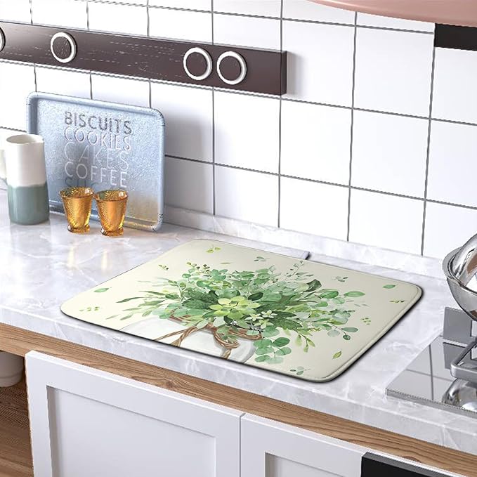 Spring Sage Green Leaves Dish Drying Mat - Image 5