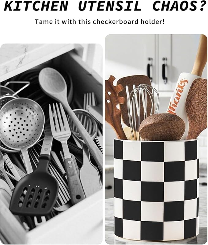 Checkered Kitchen Utensil Holder - Image 2