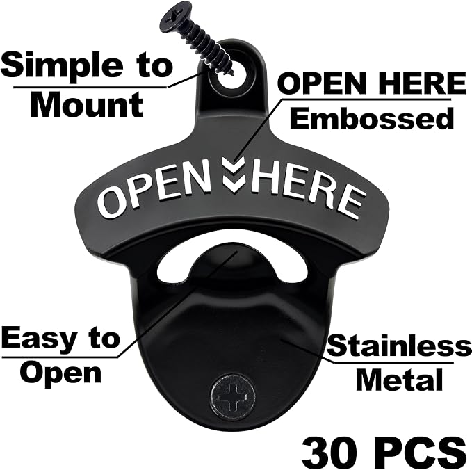 30 PCS Stainless Bottle Opener Wall Mount Black Bulk Beer Soda Cap Opener - Image 2