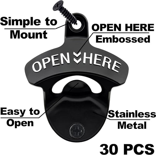30 PCS Stainless Bottle Opener Wall Mount Black Bulk Beer Soda Cap Opener - Image 2