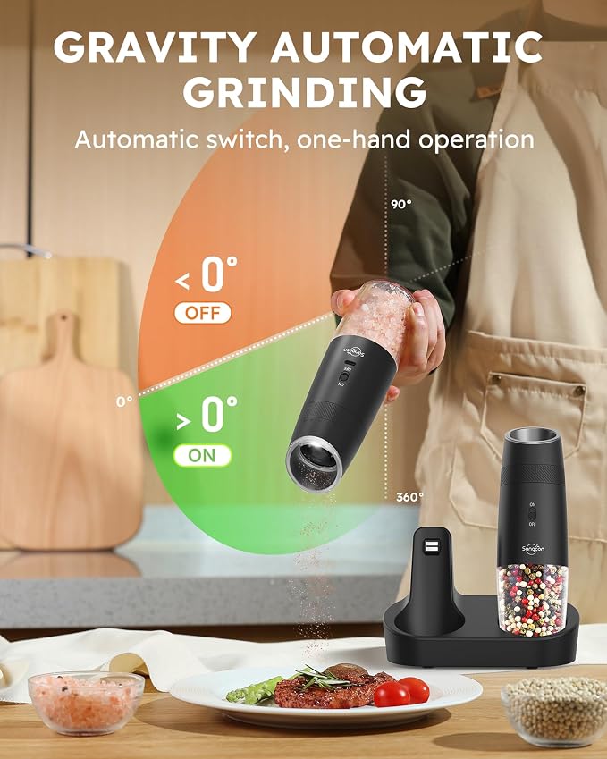 Sangcon Gravity Electric Salt and Pepper Grinder Set RECHARGEABLE, Automatic - Image 2