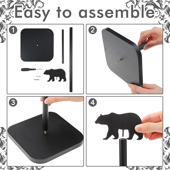 Leinuosen Cabin Bear Paper Towel Holder Farmhouse Bear Wooden Paper Towel - Image 3
