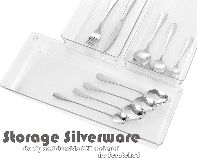 3 Pack Large Clear Plastic Drawer Organizer Tray Cutlery Utensil Makeups Drawer - Image 4