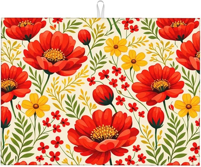 Watercolor Flower Dish Drying Mat by Unknown