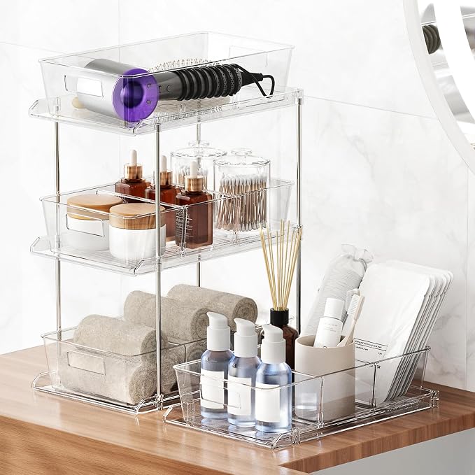 Fabspace Pull-Out Home Organizers, 2 Tier Clear Bathroom Organizer - Image 5