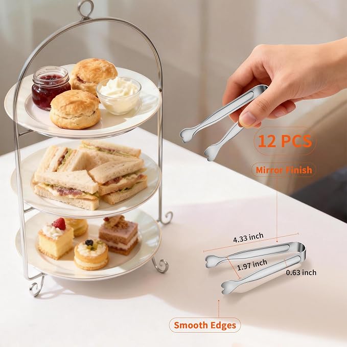 12 PCS Heart-Shaped Small Serving Tongs, 4.3 Inch Mini Sugar Tongs Silver - Image 3