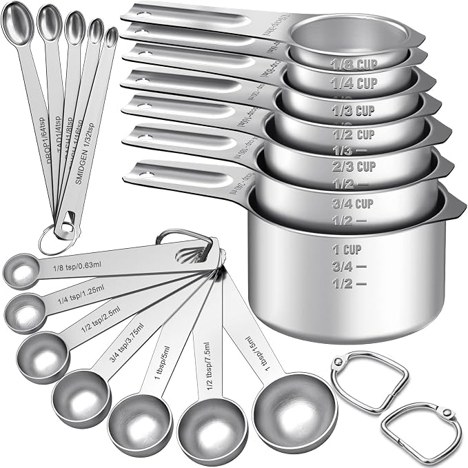 EWFEN Measuring Cups and Spoons Set, 7 Stainless Steel Nesting Measuring Cups & by EWFEN