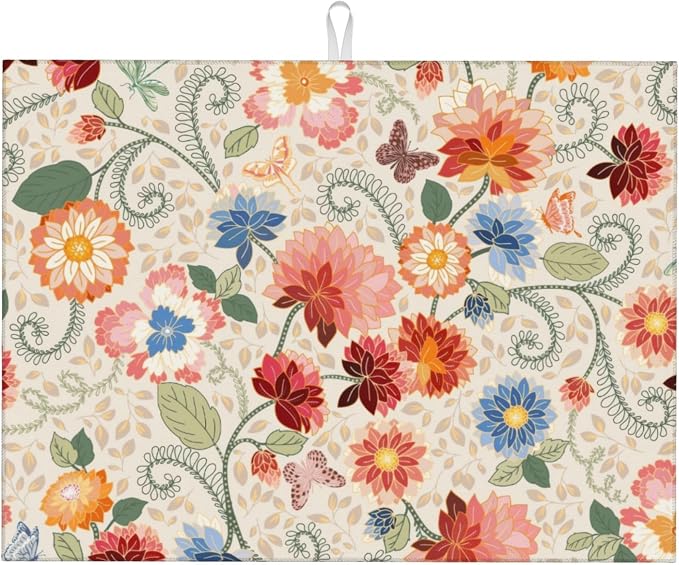 Mandala Flowers Dish Drying Mat 18x24 Inch, Microfiber Absorbent Fast Dry Mat by Unknown