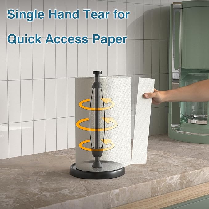 Paper Towel Holder Countertop, One-Handed Tear, Stainless Steel, Weighted Base - Image 3