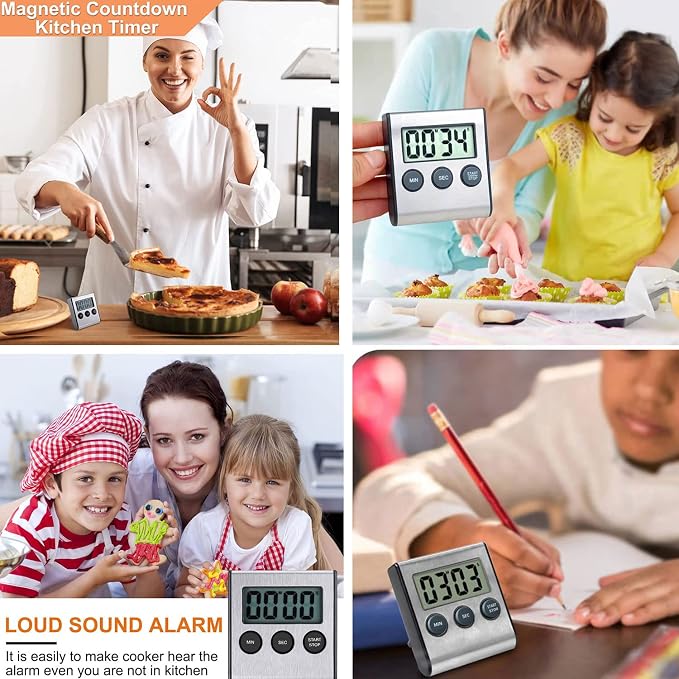 4 Pack Digital Kitchen Timer Magnet, Stainless Steel Cooking Timers - Image 4