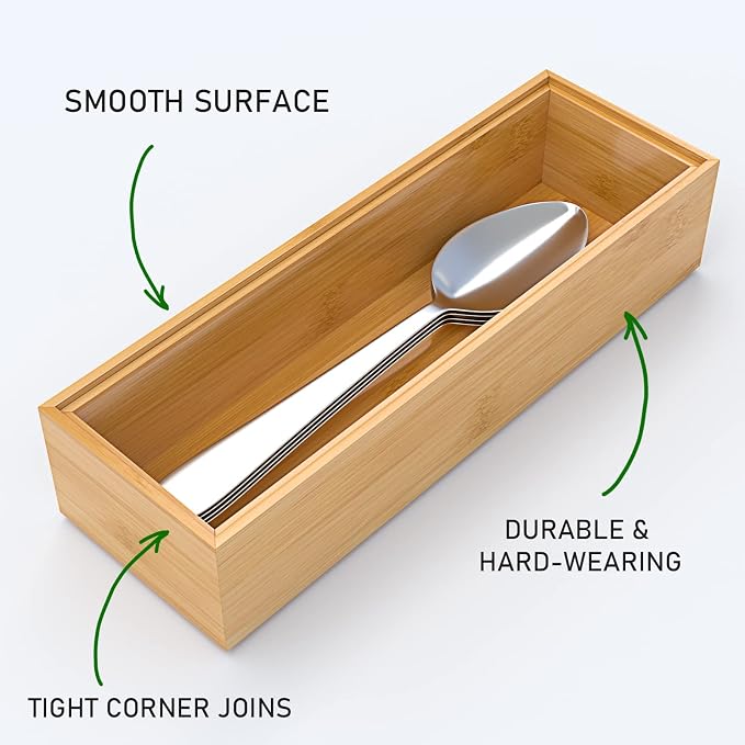VeyFey Silverware Tray for Drawer, Stackable Kitchen Bamboo Drawer Organizer 9" - Image 5