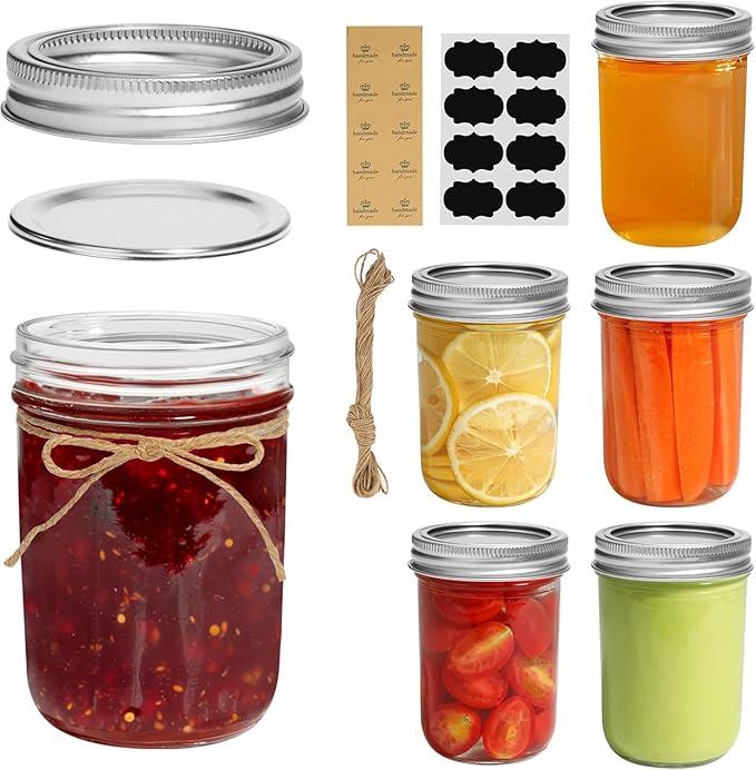 ComSaf Small Mason Jars 8 oz 6Pcs, Half Pint Regular Mouth Mason Jar by ComSaf