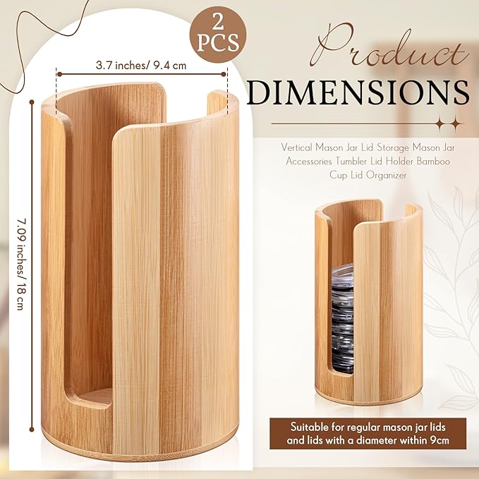 Suclain 2 Pcs Mason Jar Lid Organizer Bamboo Vertical Mason Jar Lid Storage - Image 2
