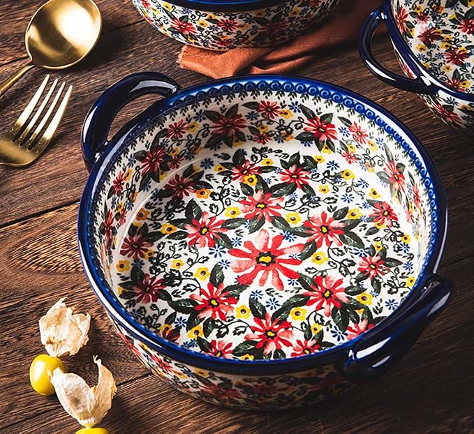 Red Daisy Flower Vintage Style Ceramic Bakeware Casserole Dish Baking Pan - Image 7