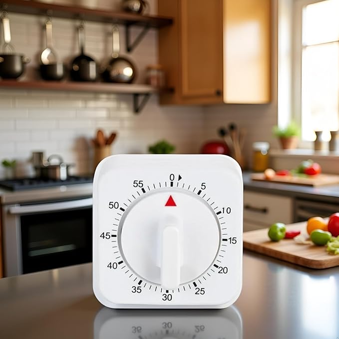 White Timer Clock Square 60-Minute Mechanical Kitchen Timer Wind up Visual - Image 8