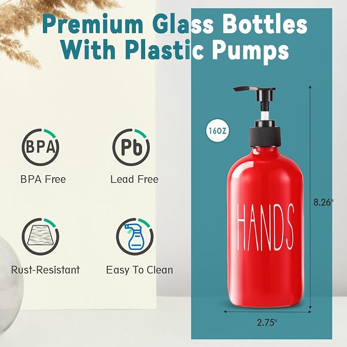 COHOSEGE Glass Soap Dispenser Set 2 Pack, 16 Oz Dish Soap Dispenser - Image 3