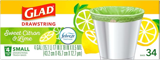 Glad Small Kitchen Drawstring Trash Bags, 4 Gallon, Febreze Sweet Citron & Lime - Image 8