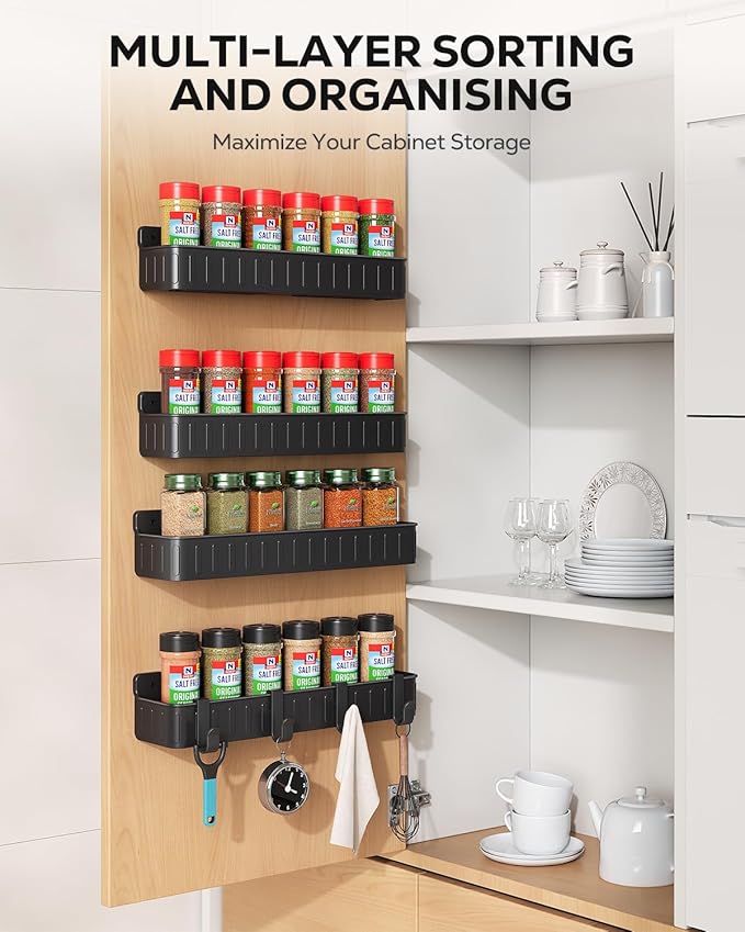 Nieifi Spice Rack Wall Mount, 4 Pack, Screw or Adhesive Installation, Spice - Image 2