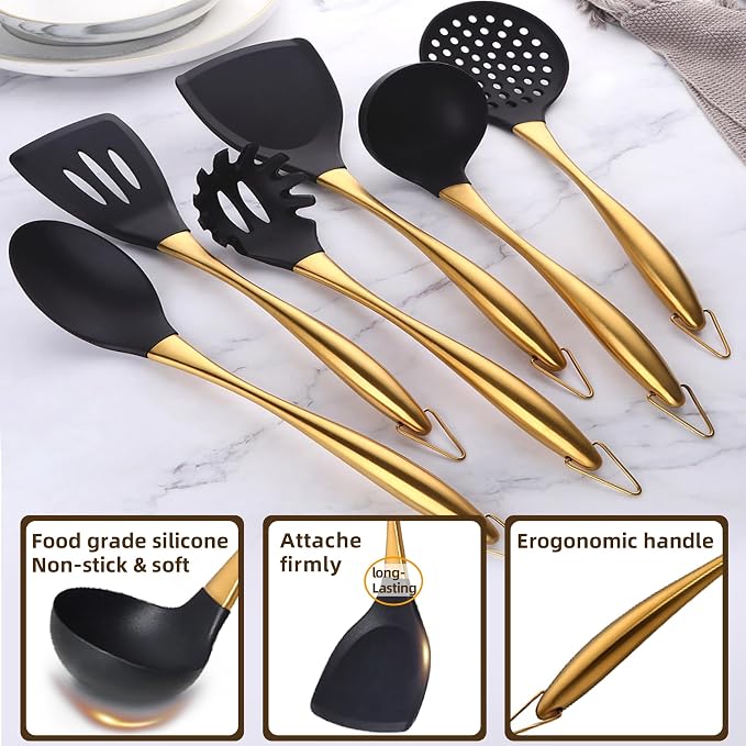 Kitchen Utensils Set, Large Non-stick Silicone Cooking Utensils Set 6 Pcs - Image 2