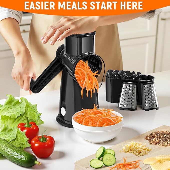 5 Blades Rotary Cheese Grater Hand Crank Vegetable Chopper Shredder Spiralizer - Image 6