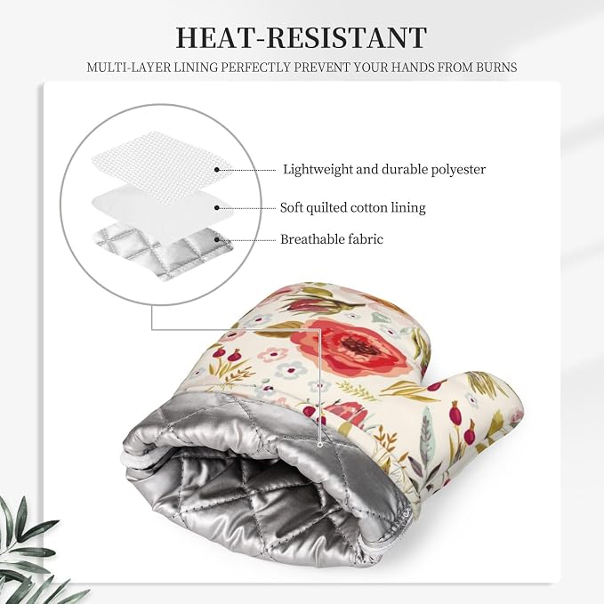 Wildflowers Floral Oven Mitts Pot Holders Set Silicone Heat Resistant Botanical - Image 4