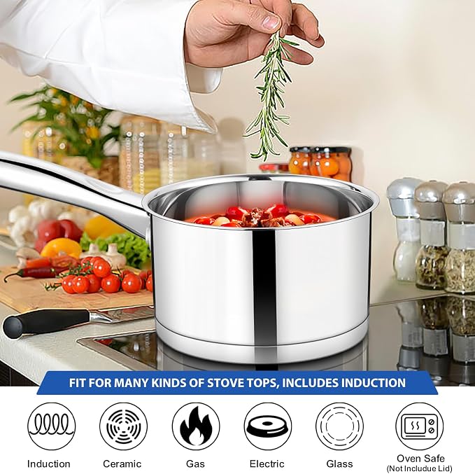 TeamFar Saucepan, 3 qt Stainless Steel Sauce Milk Pan & Lid - Image 7