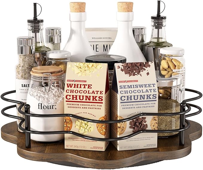 12" Lazy Susan Turntable Organizer, Round Wooden Lazy Susan Organization and by LIAISIMI