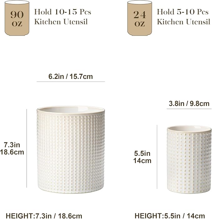 MALACASA LYDIA Ceramic Utensil Holders, 7.3"+5.5" Kitchen Utensil Crock Set - Image 2