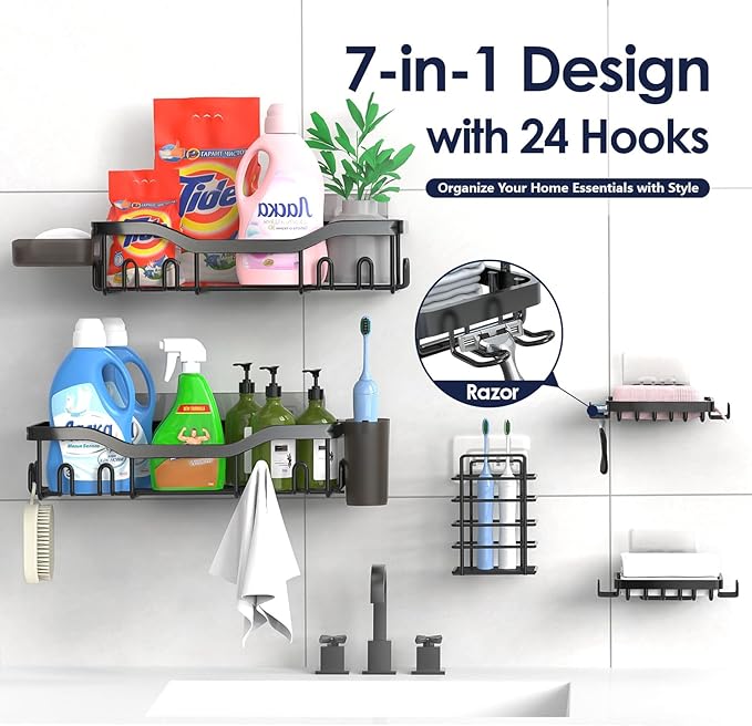 NESOMI Shower Caddy Adhesive Shower Organizer 7-Pack, Rustproof Stainless Steel - Image 7