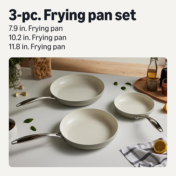 Amazon Basics Ceramic Nonstick Cookware, 3-Piece Set of Frying Pans, All - Image 2