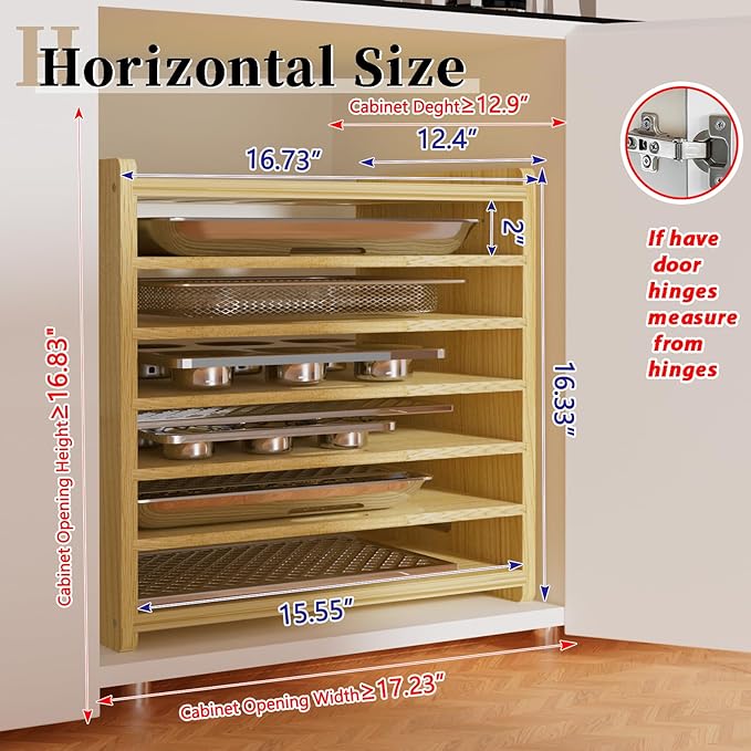 7 Tier Wooden Tray Dividers for Cabinets, Baking Cookie Sheet Organizer - Image 2